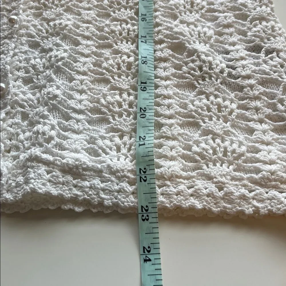 Vintage Crochet Granny Collared Short Sleeves Sweater Size M Pearls Cottage Twee